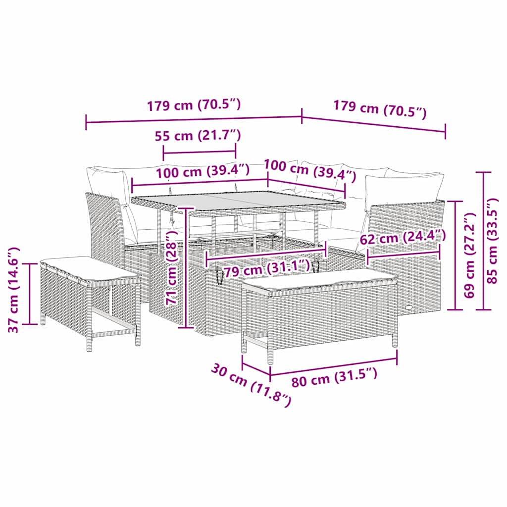 Set Divano da Giardino 8 pcs Grigio polyrattan - homemem39