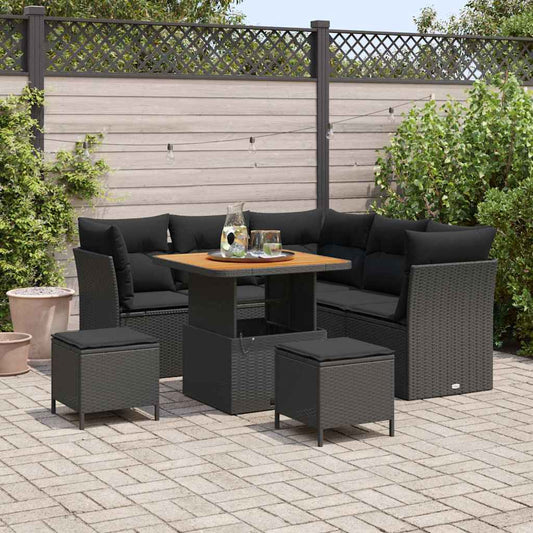 Set Divano da Giardino 8 pcs Nero polyrattan