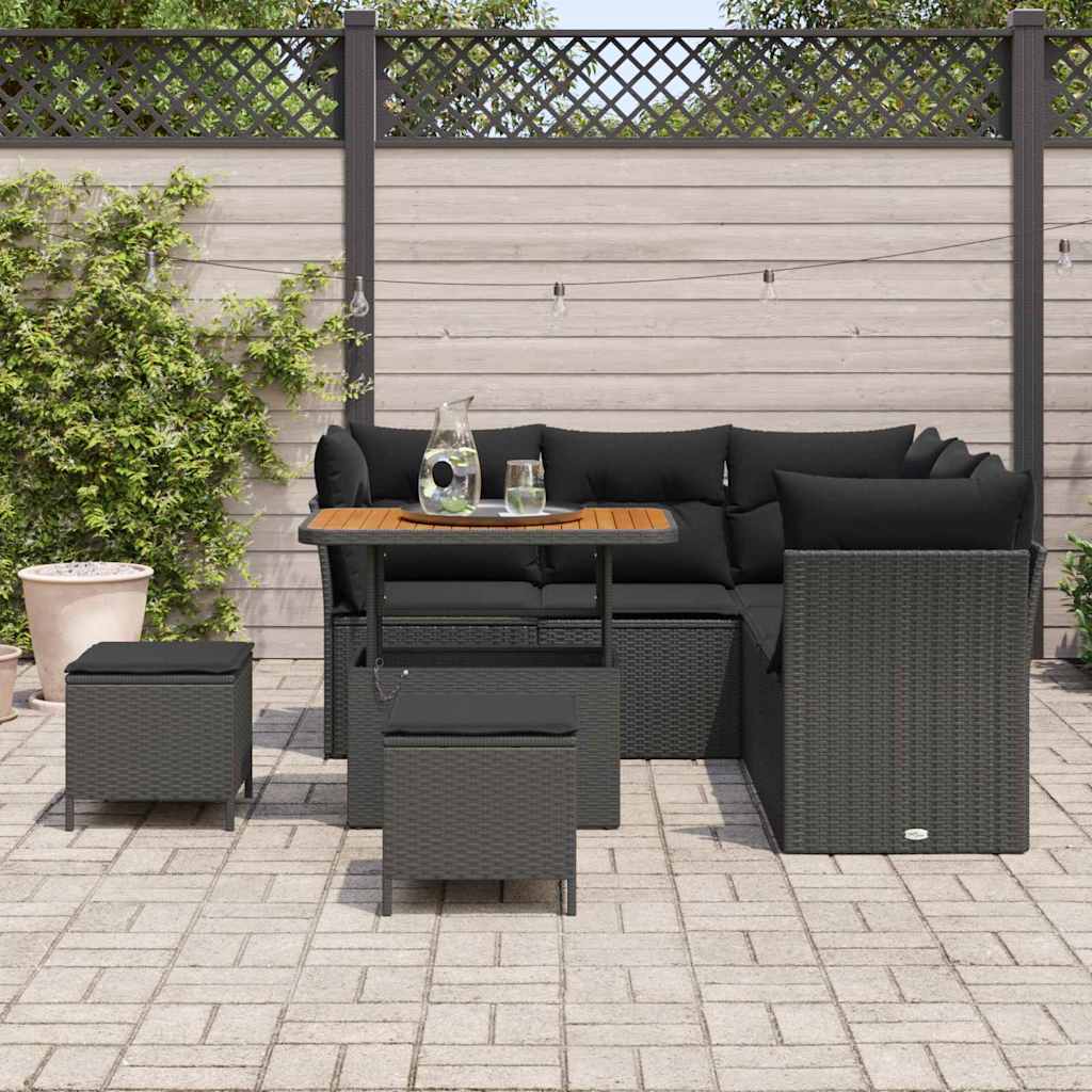 Set Divano da Giardino 8 pcs Nero polyrattan