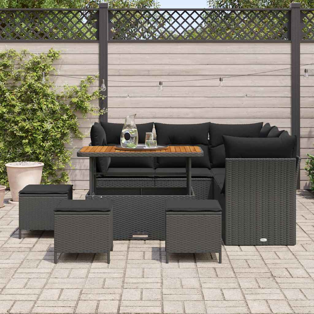 Set Divano da Giardino 9 pcs Nero polyrattan