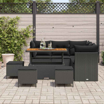 Set Divano da Giardino 9 pcs Nero polyrattan