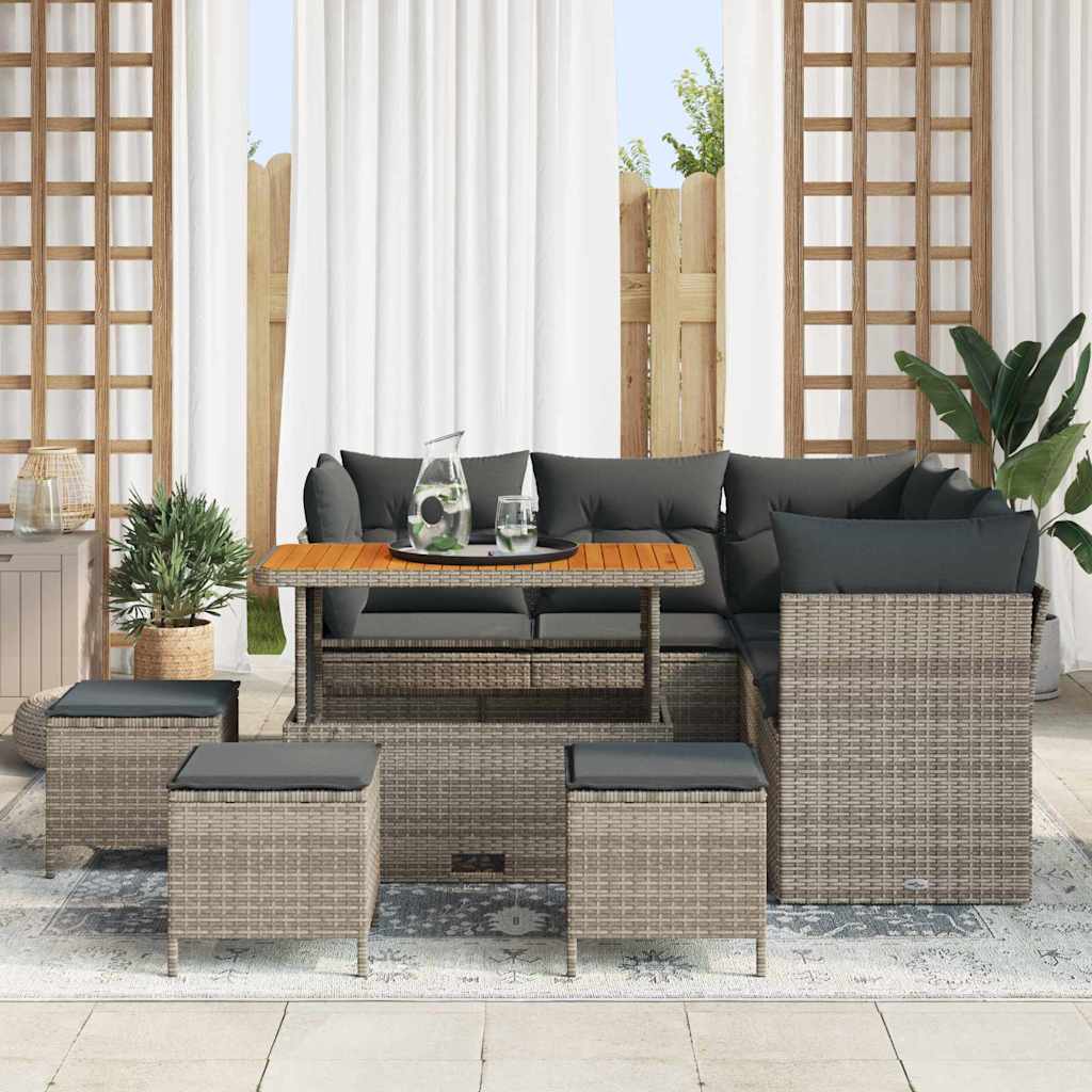 Set Divano da Giardino 9 pcs Grigio polyrattan - homemem39