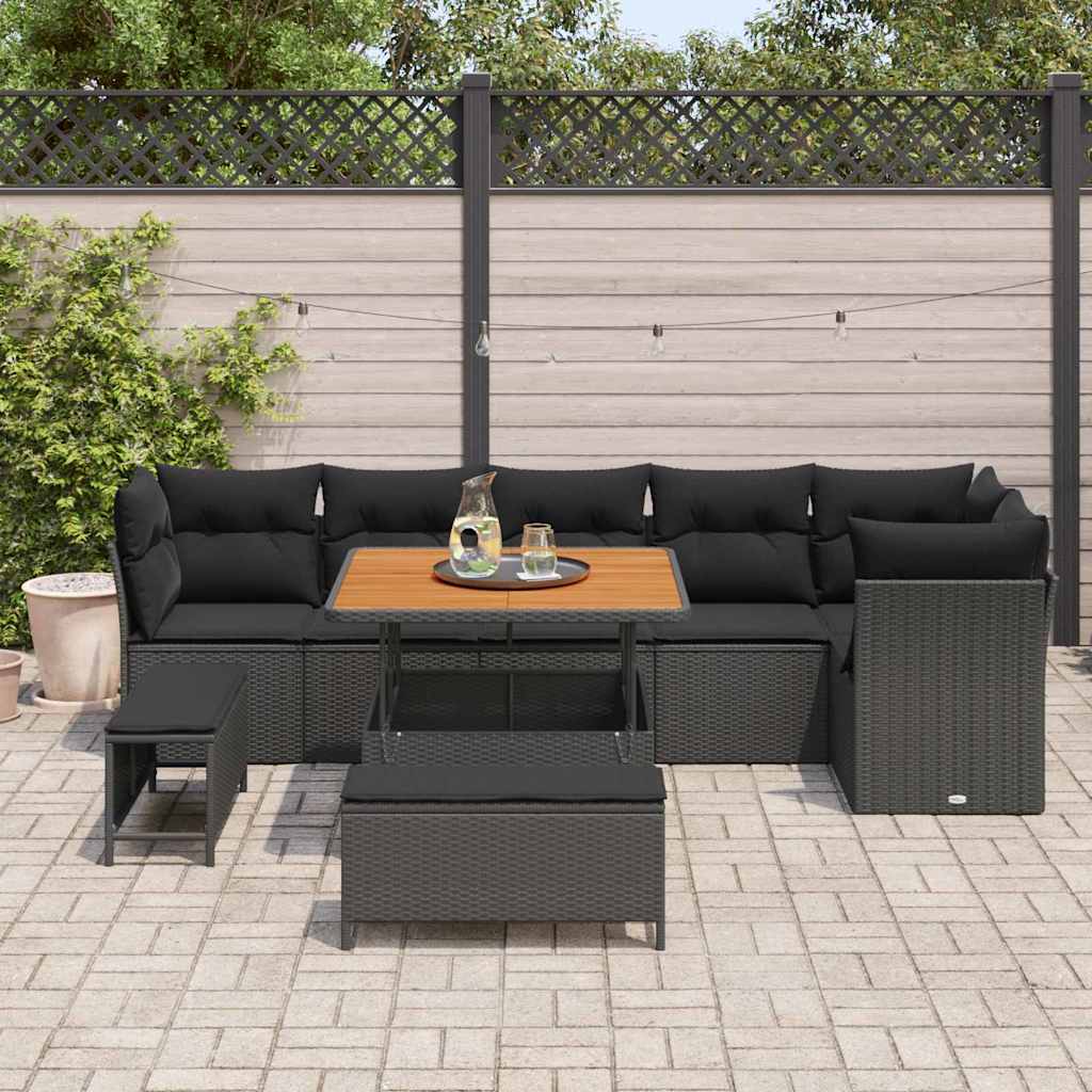 Set Divano da Giardino 9 pcs Nero polyrattan