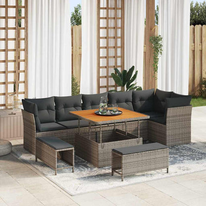 Set Divano da Giardino 9 pcs Grigio polyrattan - homemem39
