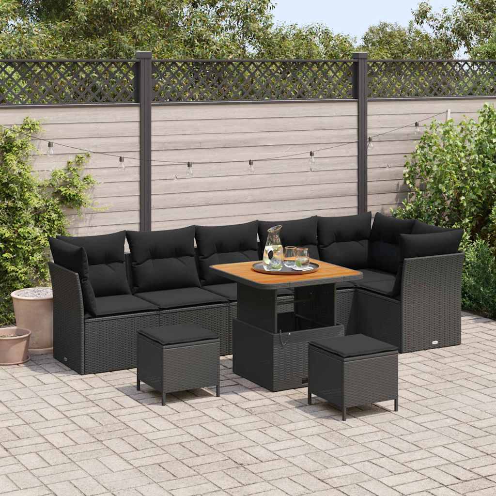 Set Divano da Giardino 9 pcs Nero polyrattan