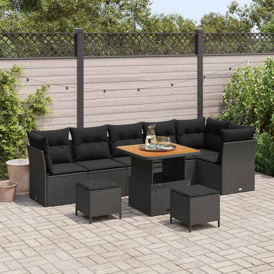 Set Divano da Giardino 9 pcs Nero polyrattan