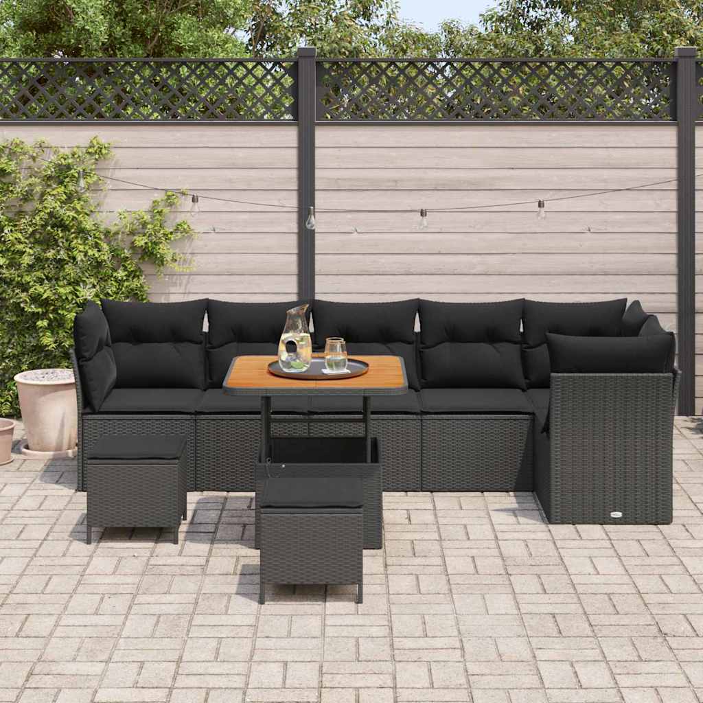 Set Divano da Giardino 9 pcs Nero polyrattan