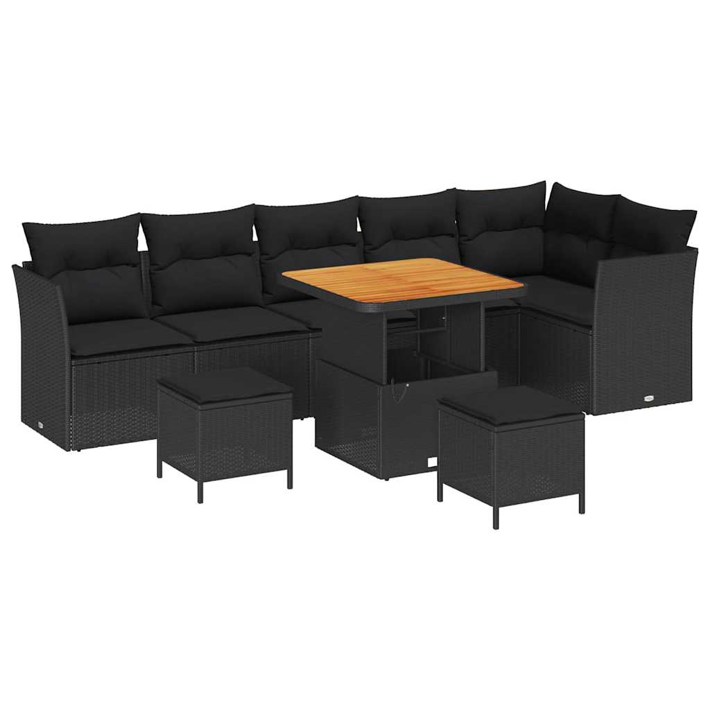 Set Divano da Giardino 9 pcs Nero polyrattan