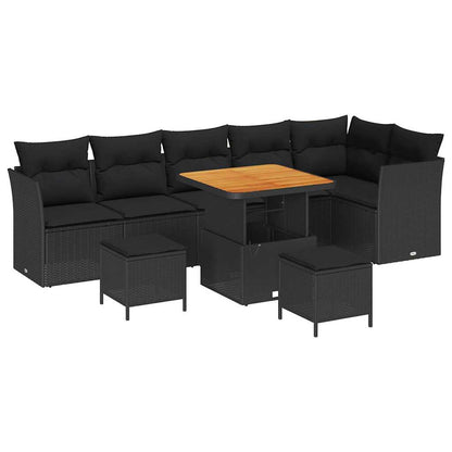 Set Divano da Giardino 9 pcs Nero polyrattan