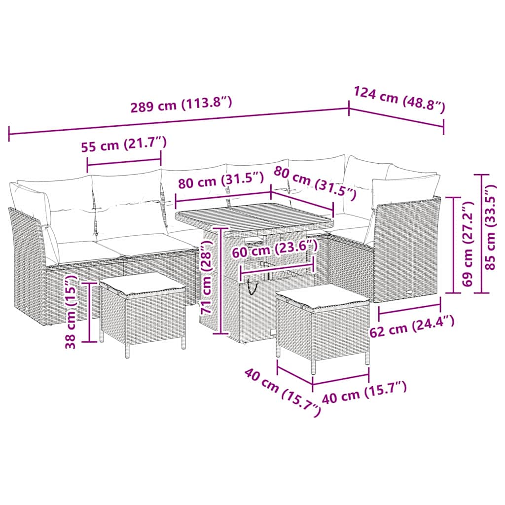 Set Divano da Giardino 9 pcs Grigio polyrattan | homemem39