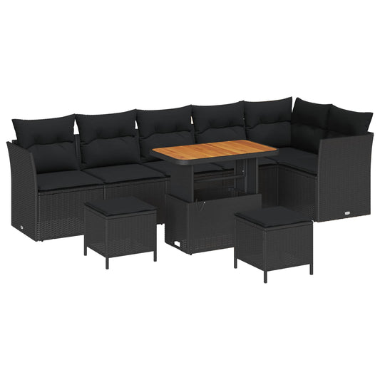 Set Divano da Giardino 9 pcs Nero polyrattan