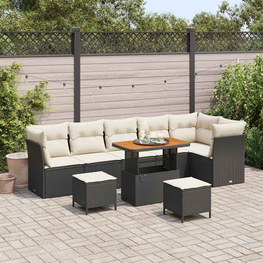 Set Divano da Giardino 9 pcs Nero polyrattan