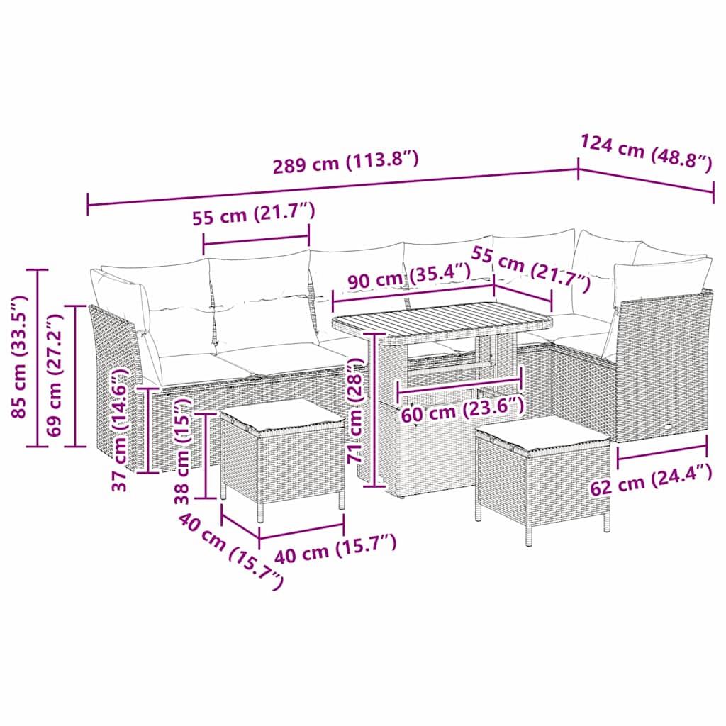 Set Divano da Giardino 9 pcs Grigio polyrattan - homemem39