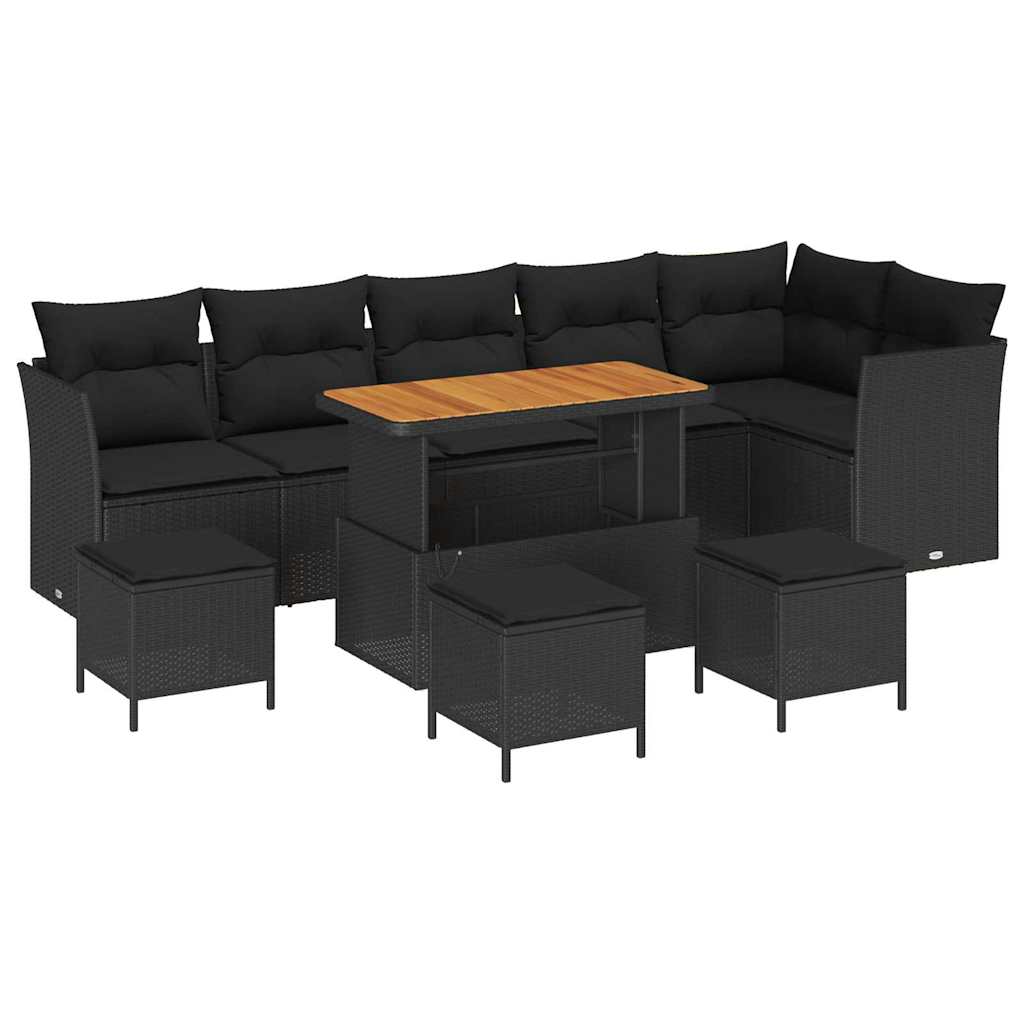 Set Divano da Giardino 10 pcs Nero polyrattan