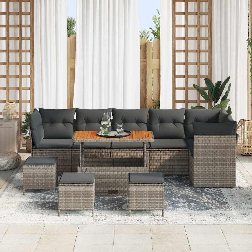 Set Divano da Giardino 10 pcs Grigio polyrattan - homemem39