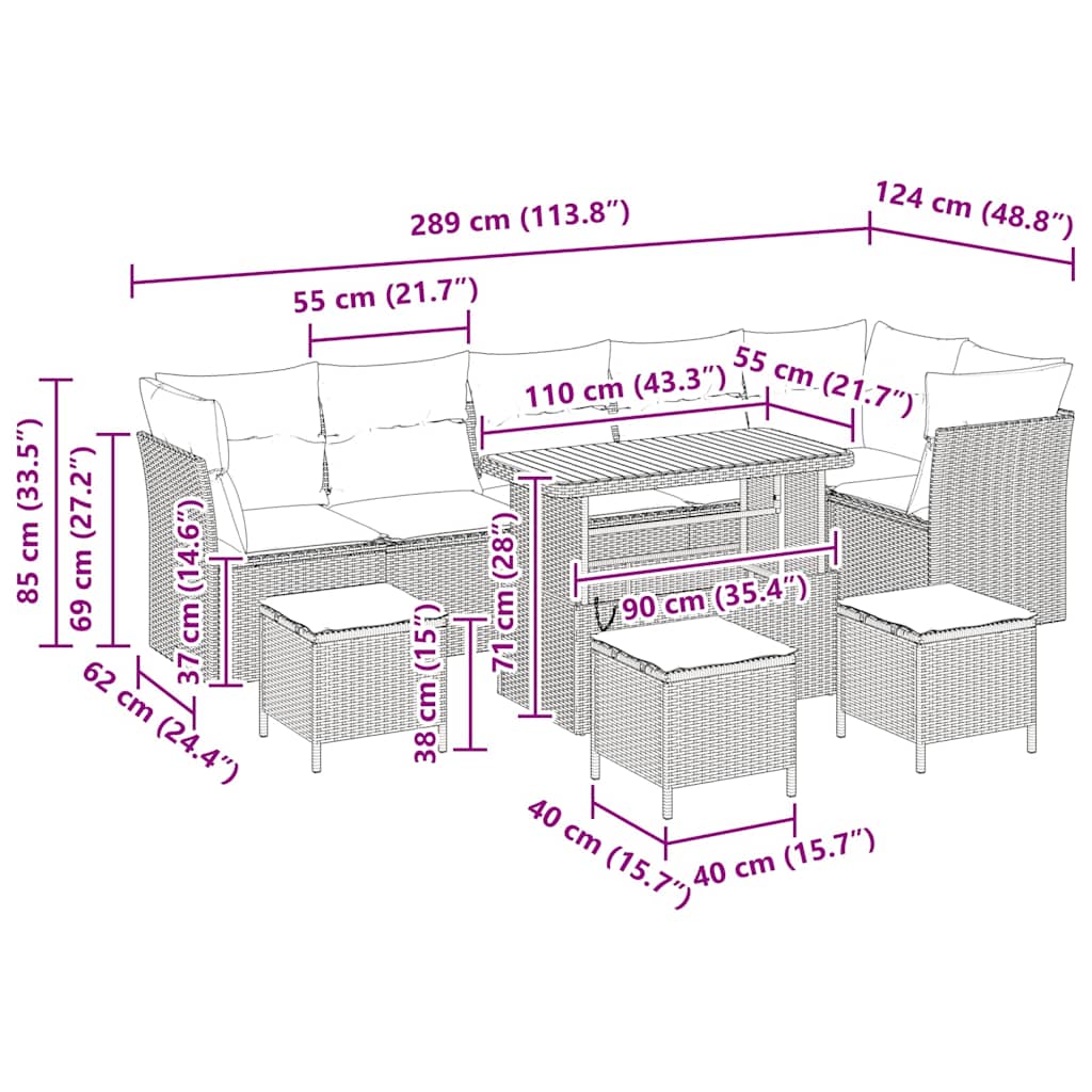 Set Divano da Giardino 10 pcs Grigio polyrattan - homemem39