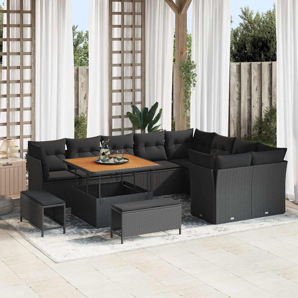 Set Divano da Giardino 12 pcs Nero polyrattan