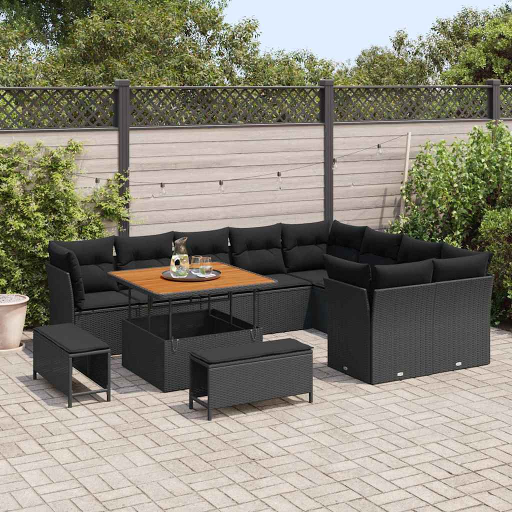 Set Divano da Giardino 12 pcs Nero polyrattan