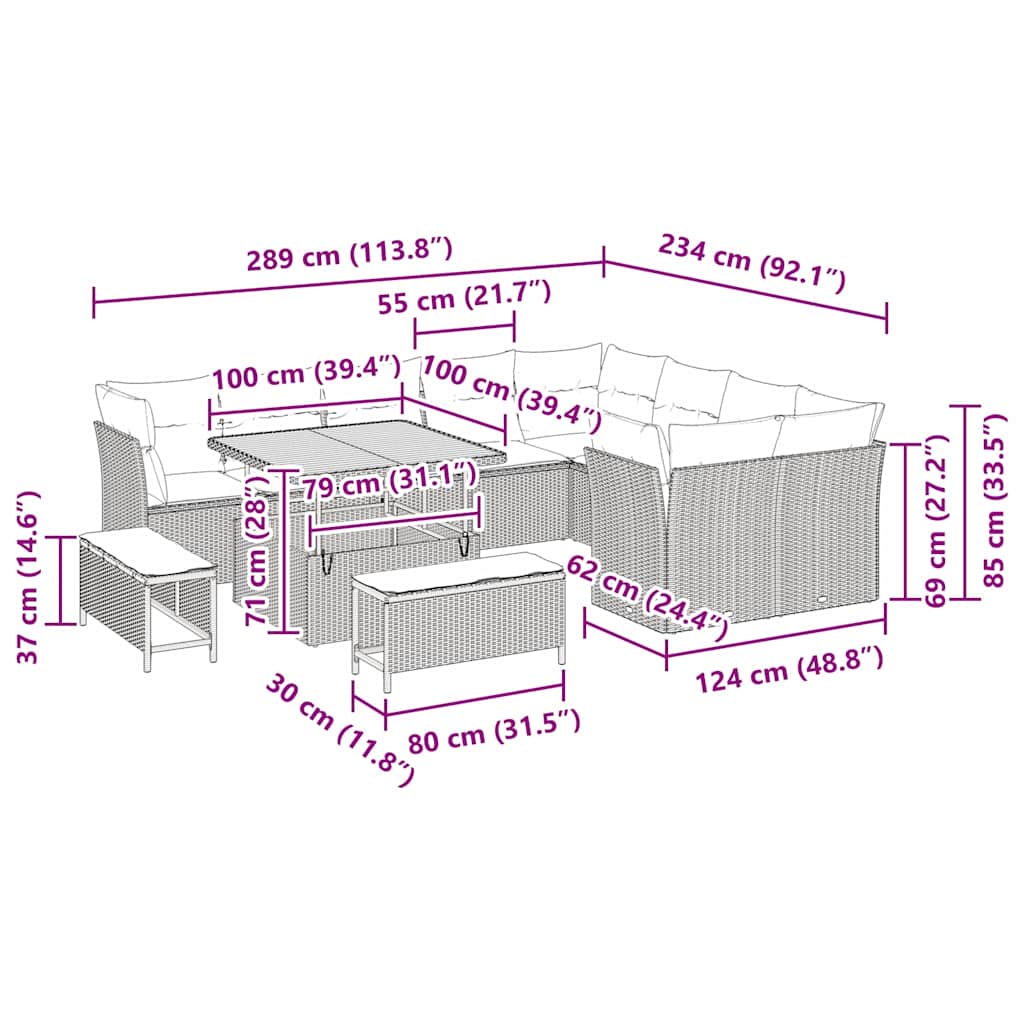 Set Divano da Giardino 12 pcs Grigio polyrattan - homemem39