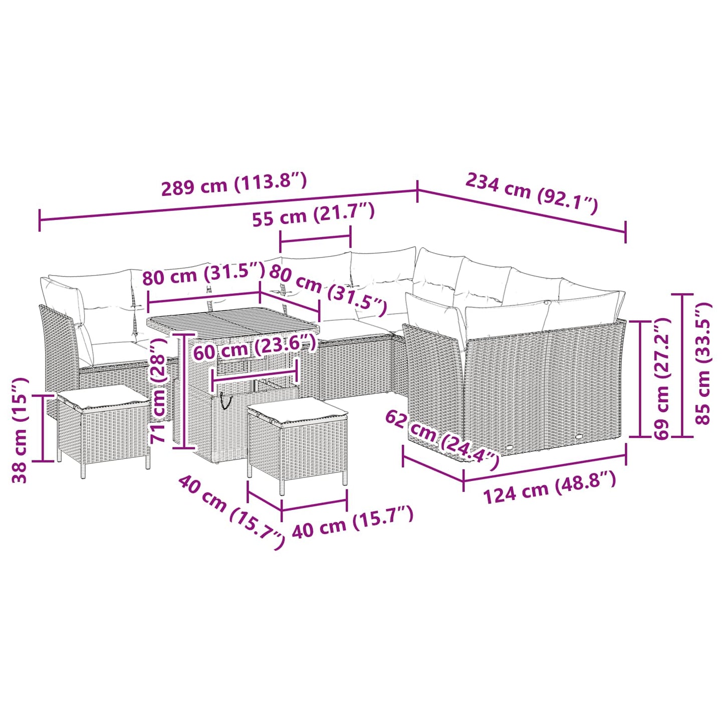 Set Divano da Giardino 12 pz Nero polyrattan - homemem39