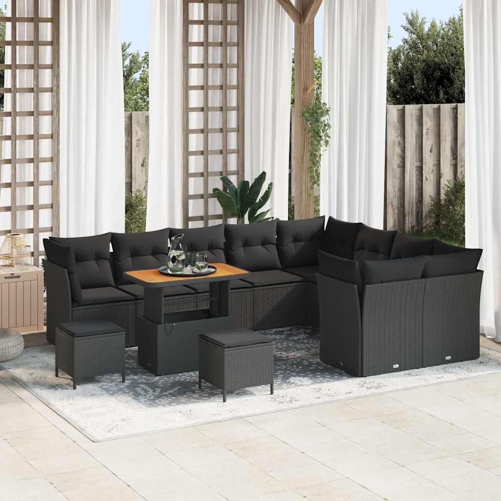 Set Divano da Giardino 12 pcs Nero polyrattan