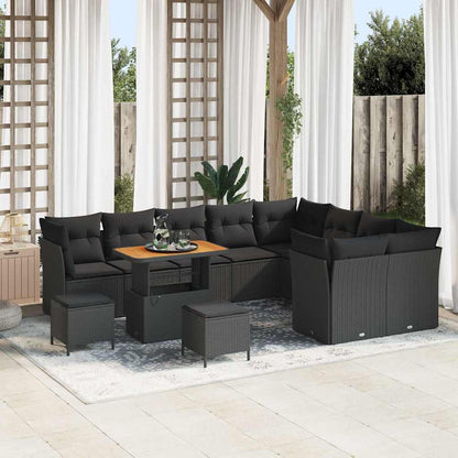 Set Divano da Giardino 12 pcs Nero polyrattan