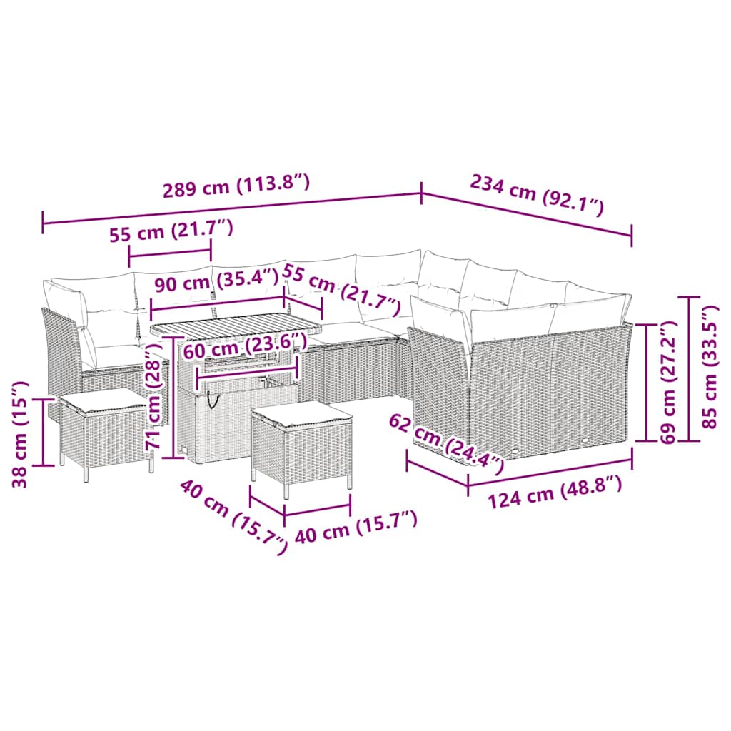 Set Divano da Giardino 12 pcs Grigio polyrattan - homemem39