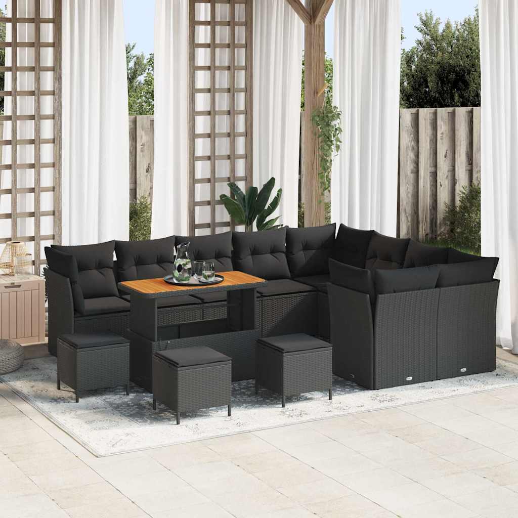Set Divano da Giardino 13 pcs Nero polyrattan