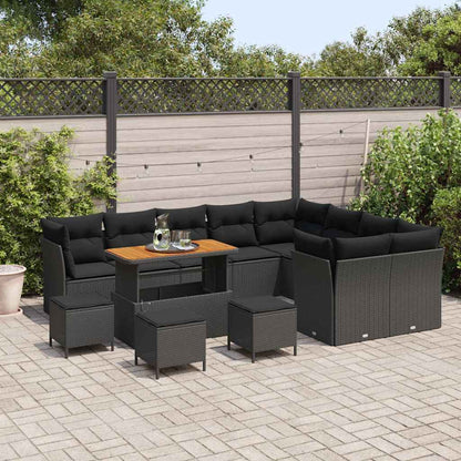Set Divano da Giardino 13 pcs Nero polyrattan