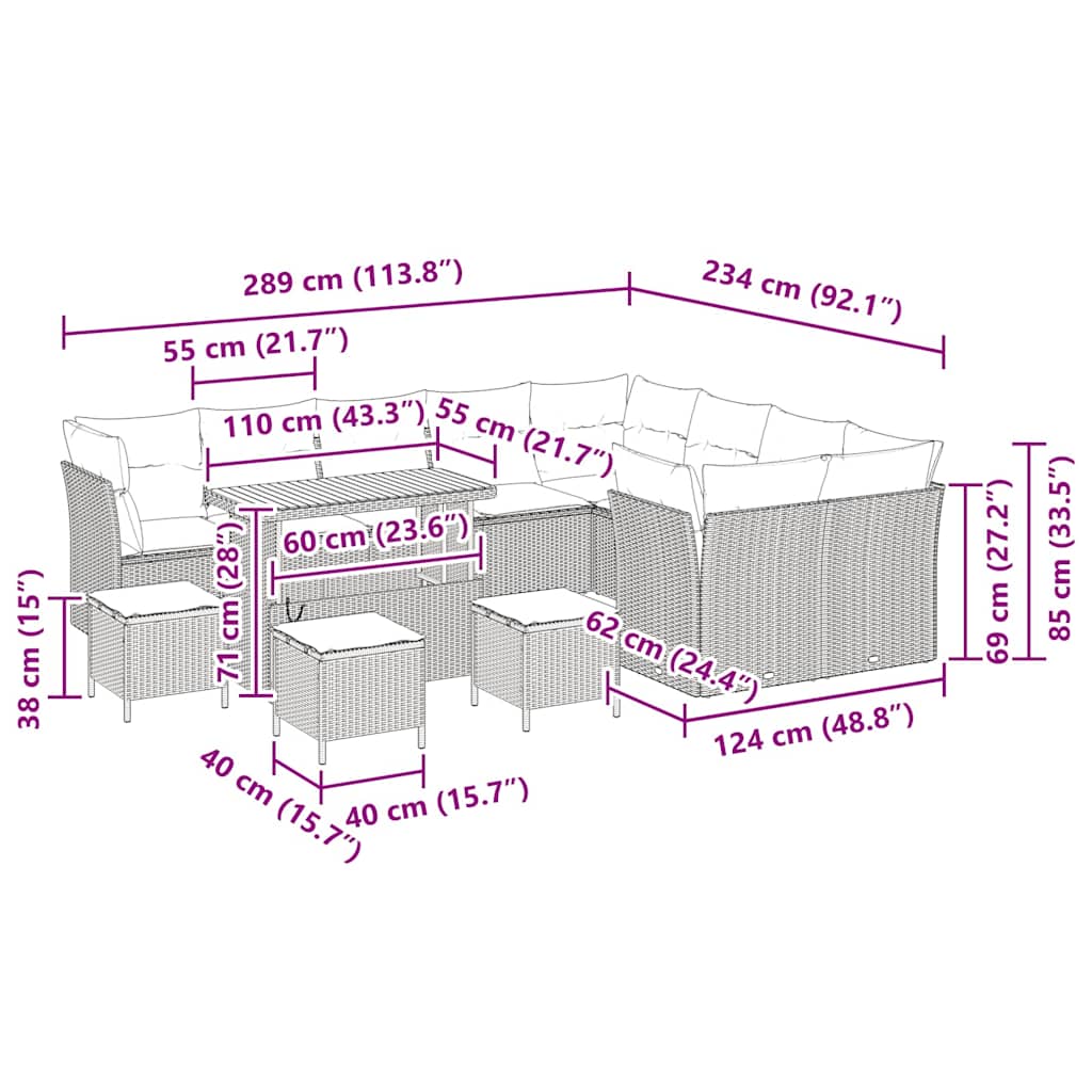 Set Divano da Giardino 13 pcs Nero polyrattan - homemem39