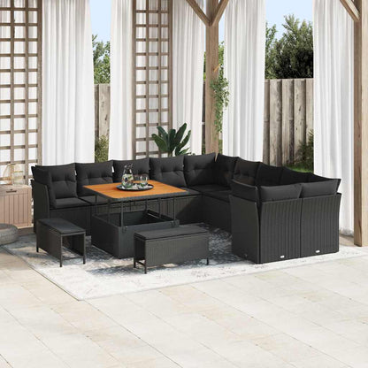 Set Divano da Giardino con cuscino 13 pcs Nero polyrattan