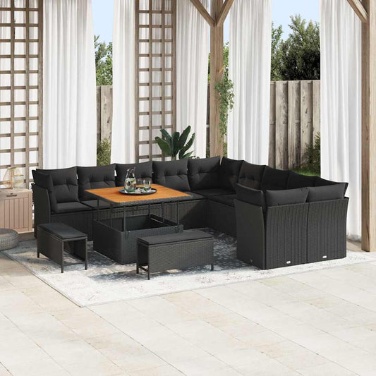 Set Divano da Giardino con cuscino 13 pcs Nero polyrattan