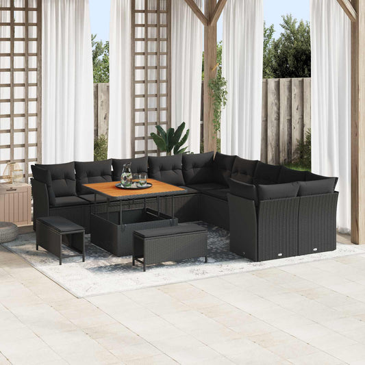 Set Divano da Giardino 13 pcs Nero polyrattan