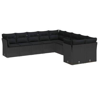 Set Divano da Giardino con cuscino 13 pcs Nero polyrattan