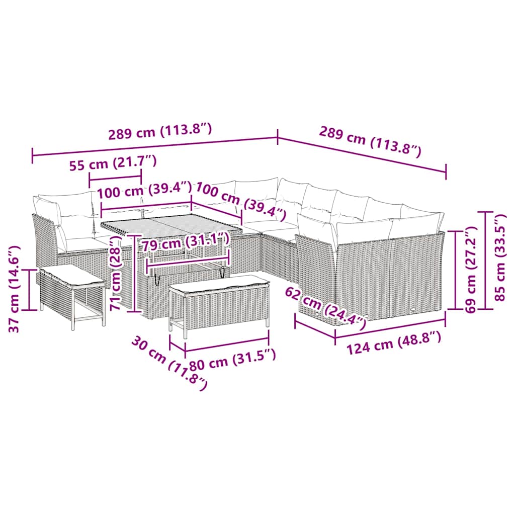 Set Divano da Giardino 13 pcs Grigio polyrattan - homemem39