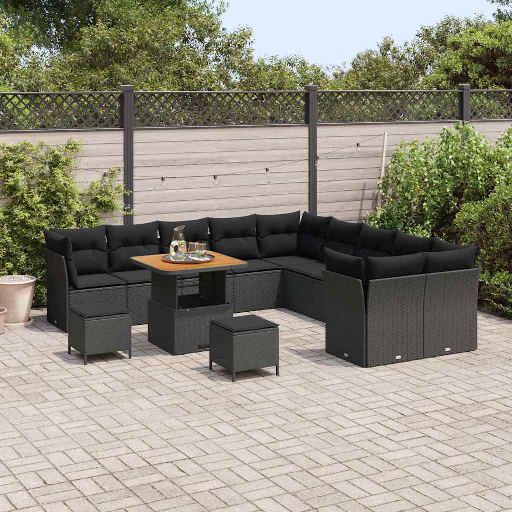 Set Divano da Giardino con cuscino 13 pcs Nero polyrattan