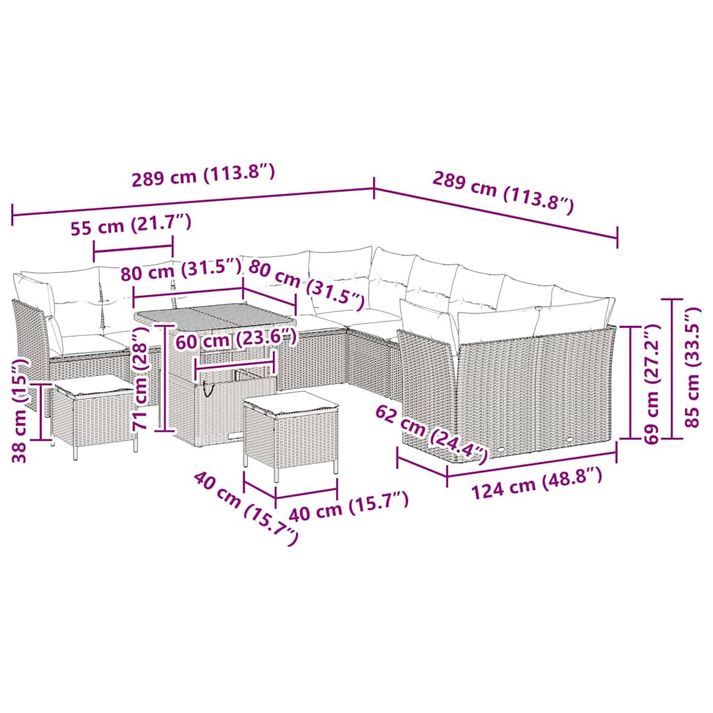 Set Divano da Giardino 13 pcs Grigio polyrattan | homemem39