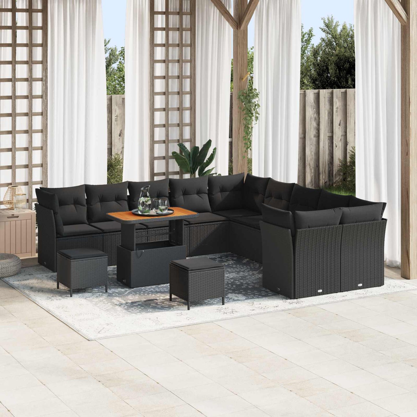 Set Divano da Giardino 13 pcs Nero polyrattan