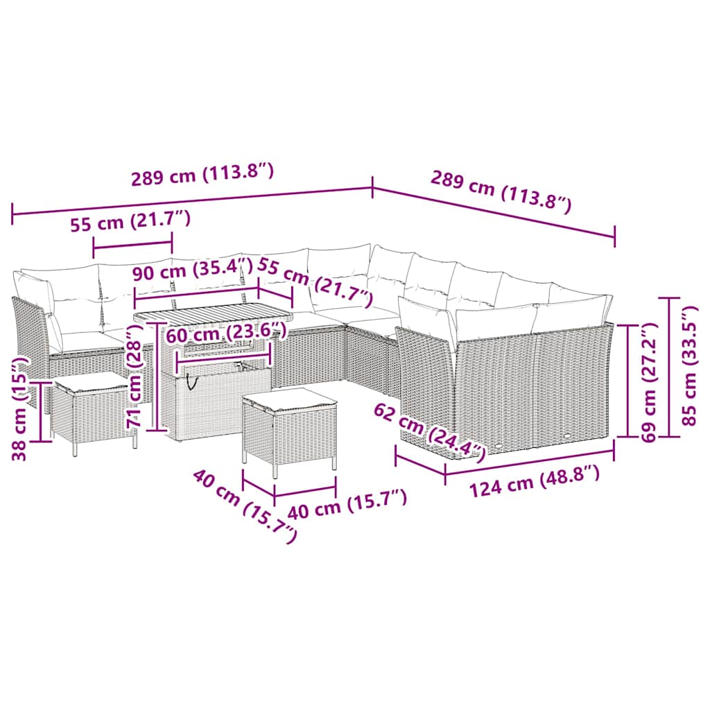 Set Divano da Giardino 13 pcs Nero polyrattan - homemem39
