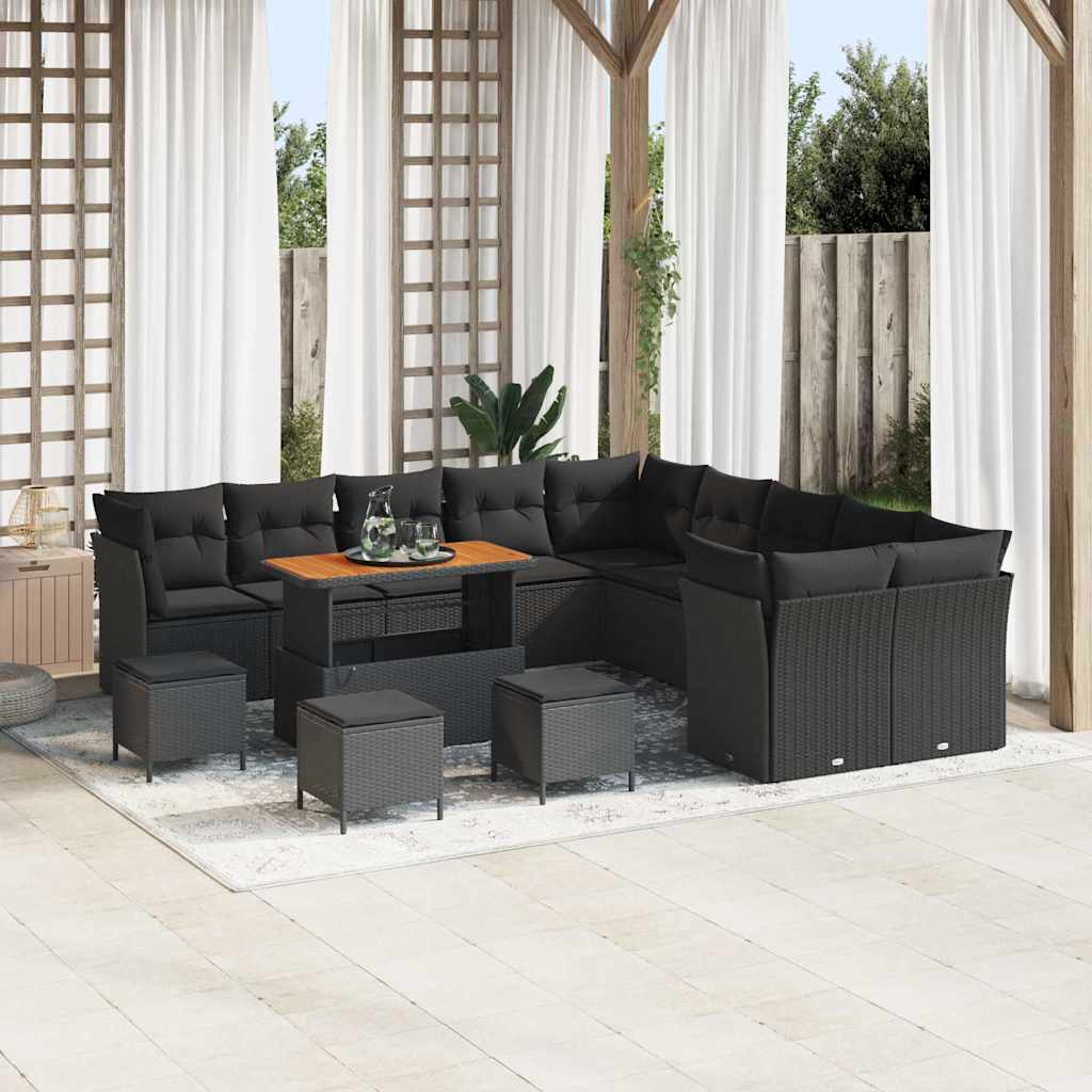 Set Divano da Giardino 14 pcs Nero polyrattan