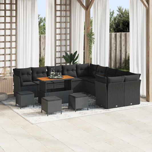 Set Divano da Giardino 14 pcs Nero polyrattan