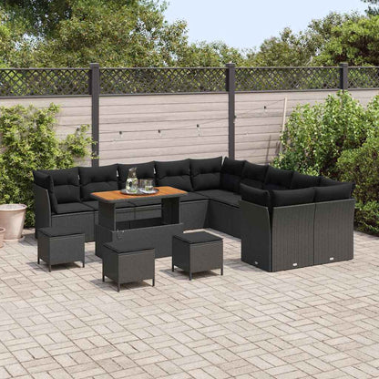Set Divano da Giardino 14 pcs Nero polyrattan