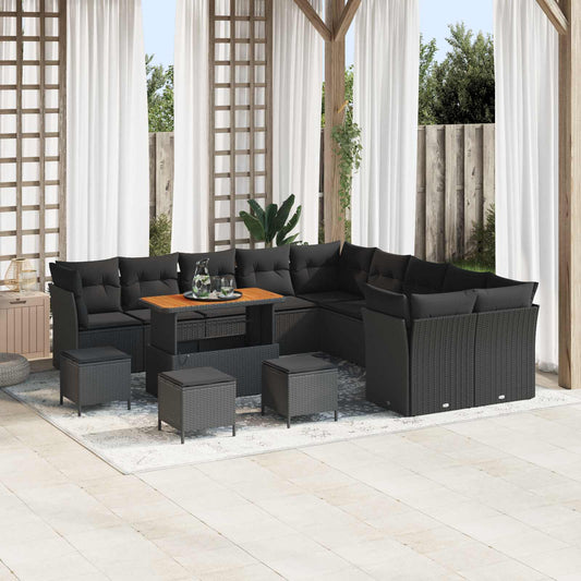 Set Divano da Giardino 14 pcs Nero polyrattan | homemem39