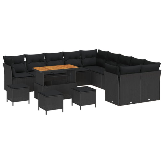 Set Divano da Giardino 14 pcs Nero polyrattan