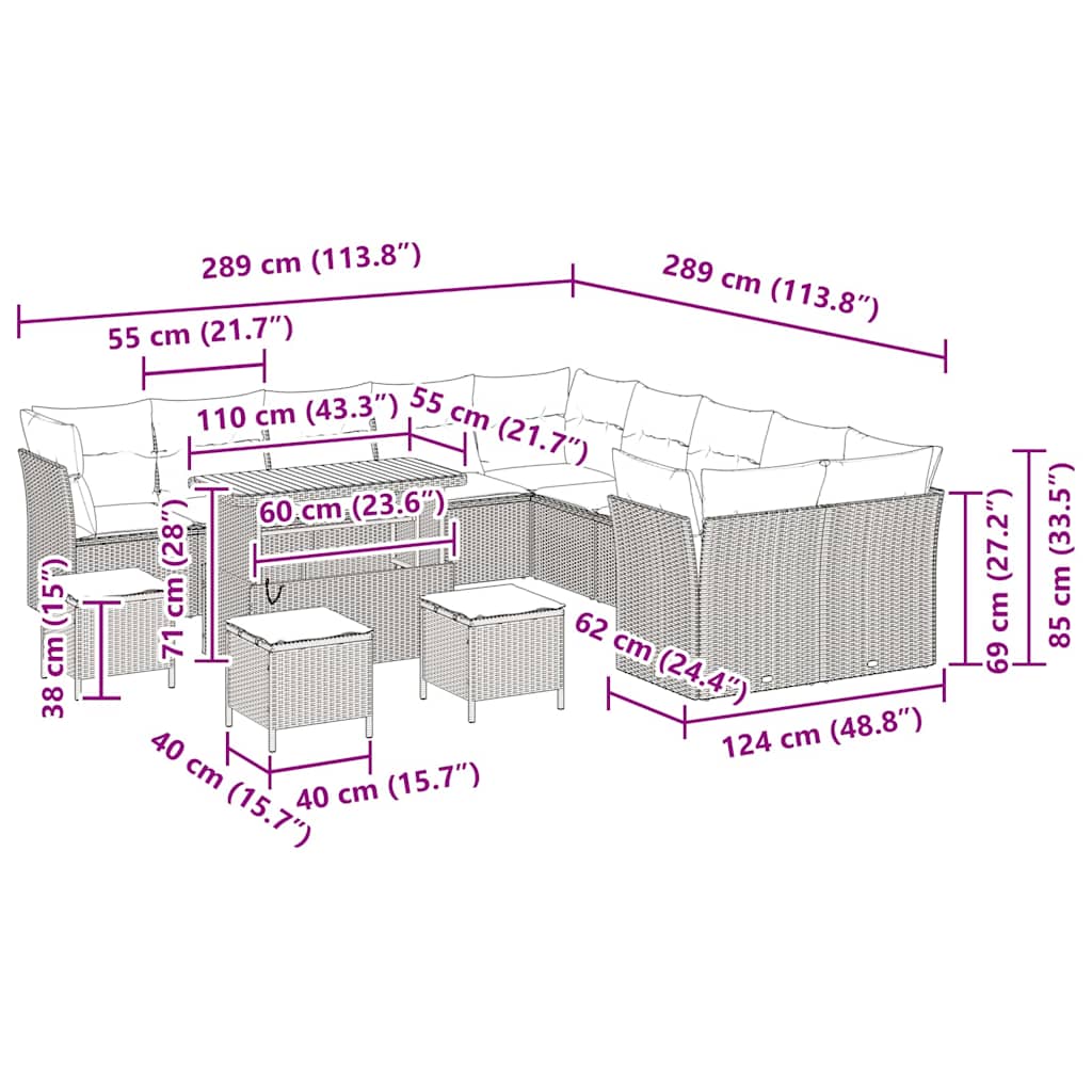 Set Divano da Giardino 14 pcs Beige polyrattan - homemem39