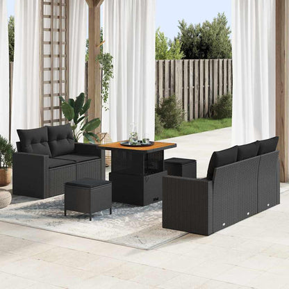 Set Divano da Giardino con cuscino 8 pcs Nero polyrattan