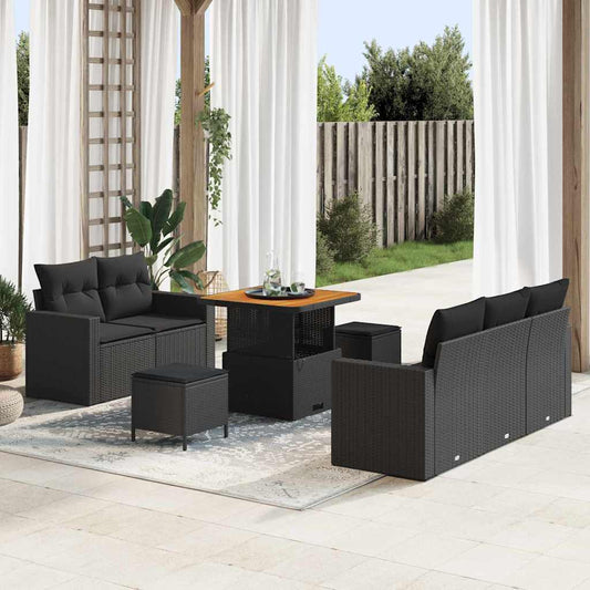 Set Divano da Giardino con cuscino 8 pcs Nero polyrattan