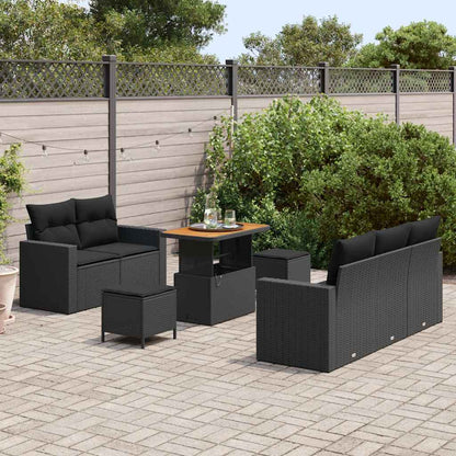 Set Divano da Giardino con cuscino 8 pcs Nero polyrattan