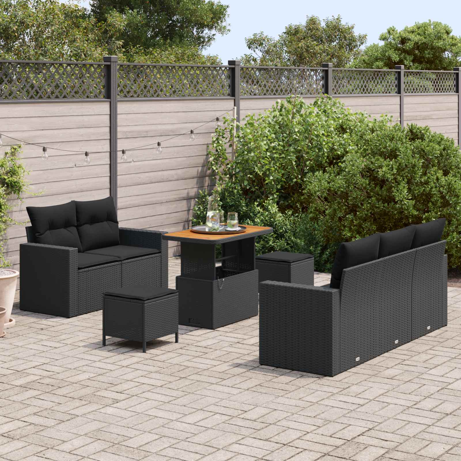 Set Divano da Giardino con cuscino 8 pcs Nero polyrattan | homemem39