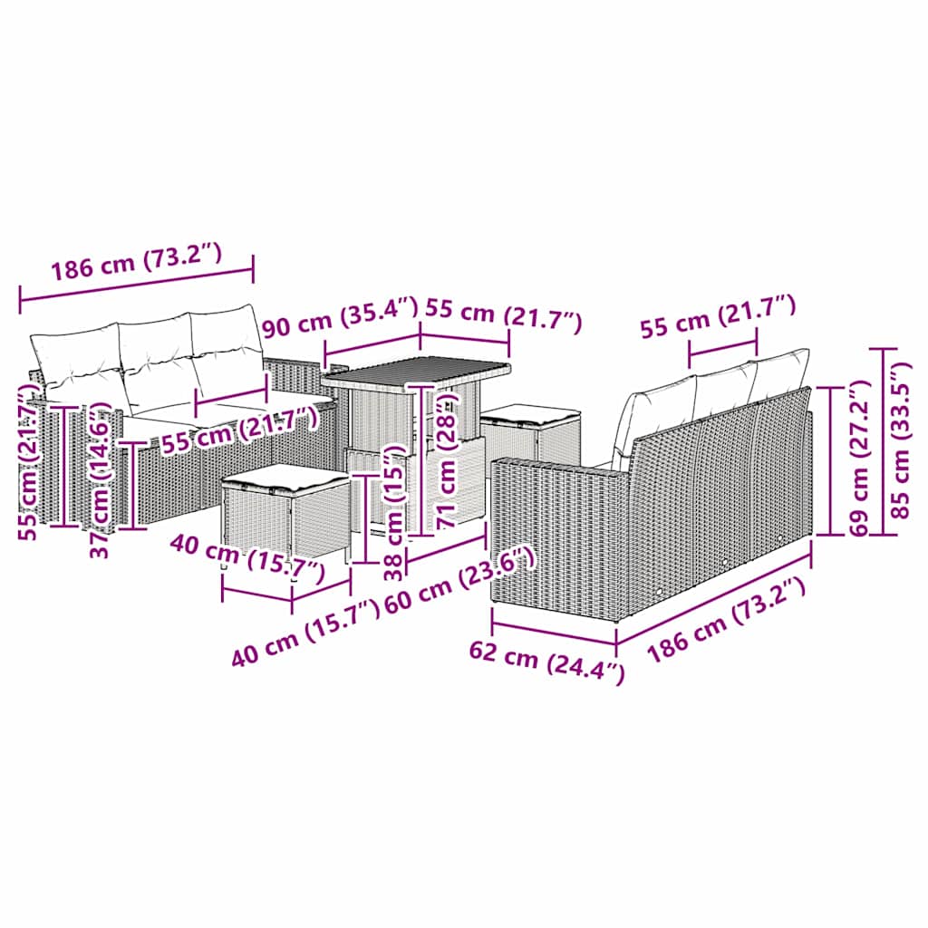 Set Divano da Giardino 9 pcs Nero polyrattan - homemem39